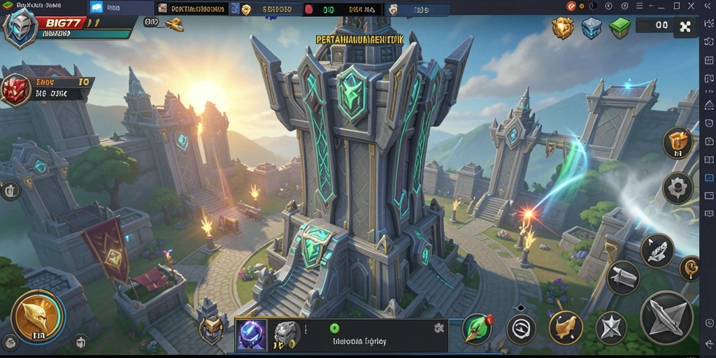 Tangkapan layar gameplay yang intens dari Tower Defense BIG77.