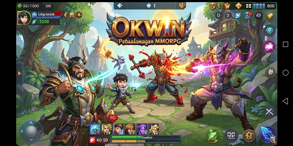 Tampilan gameplay seru dalam OKWIN dengan pertarungan epik antar pemain.