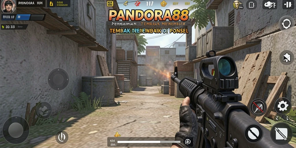 Screenshot PANDORA88 menampilkan aksi tembak menembak yang intens dan mendebarkan.