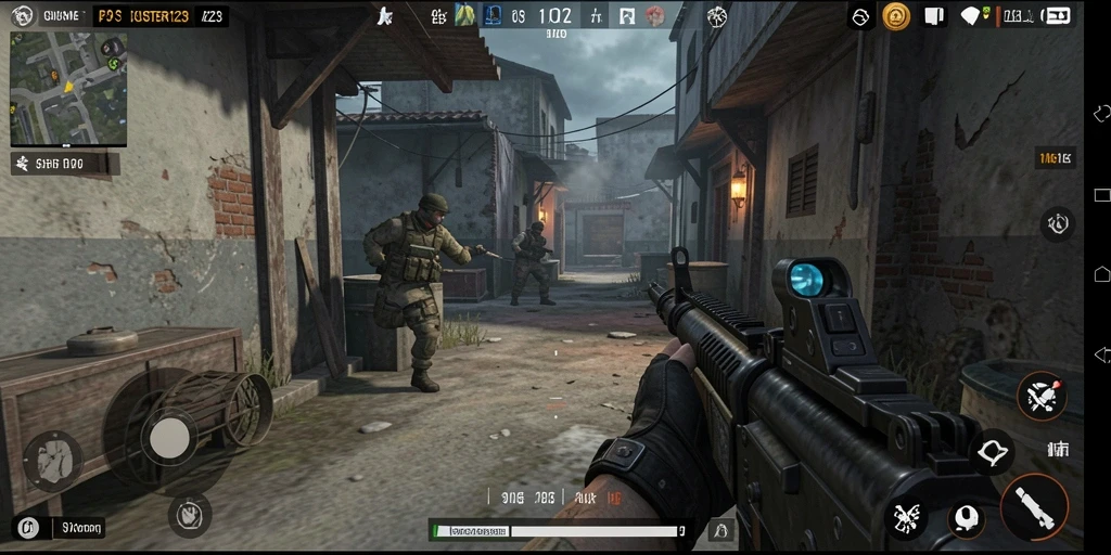 Tampilan gameplay SUSTER123 dengan aksi menembak intens.